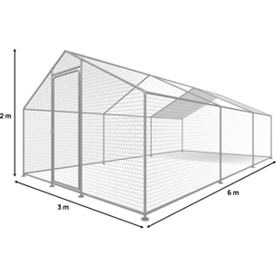 Enclos à poules 18 m² parc grillagé 6 x 3 x 2 M acier galvanisé