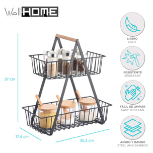 Cesta de Almacenamiento con 2 niveles en color Negro y diseño industrial