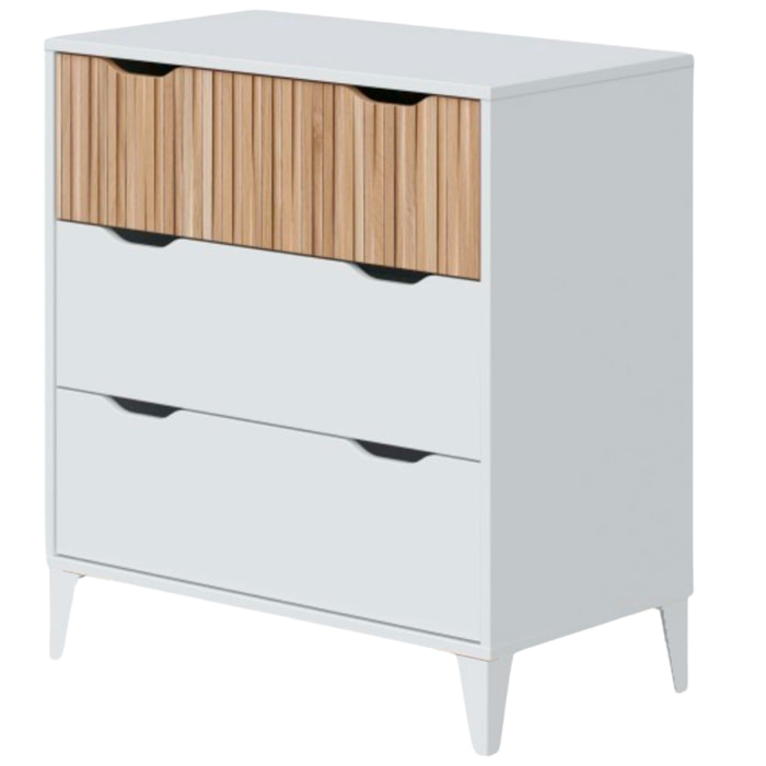 Cassettiera Stile Nordico Con 3 Cassetti Mobile Per Camera Da Letto Con Gambe Rialzate Mobile Design Scandinavo 70.5 x 76 x 40 Cm Bianco E Rovere