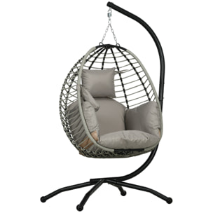 Silla Colgante Huevo con Soporte Columpio de Jardín Exterior con Cesta Plegable Cojín y Reposacabezas Columpio Colgante para Interior y Exterior Carga 120 kg Gris y Negro