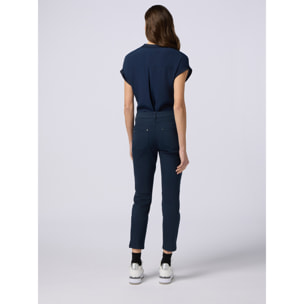 Oltre - Pantaloni skinny in cotone e tencel con bottone gioiello - Blu