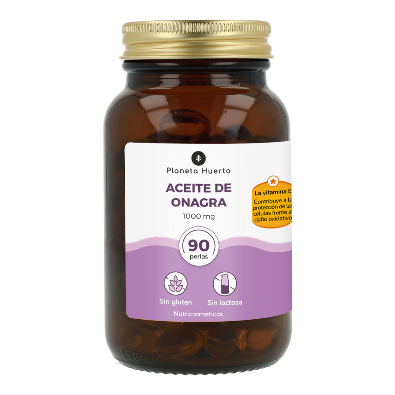 PLANETA HUERTO | Aceite de Onagra 1000 mg - Suplemento de Aceite Puro de Onagra Prensado en Frío, 90 Perlas con Vitamina E para Equilibrio Hormonal y Cuidado de la Piel