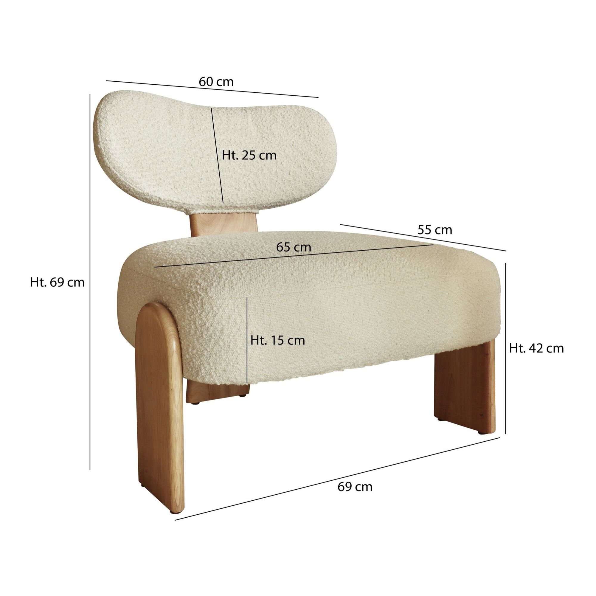 Fauteuil effet bouclette beige et structure en bois  HELLA