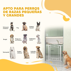 Barrera para Perros Puerta para Perros con Ancho Ajustable 76-104 cm Barrera de Seguridad para Perros Altura 96 cm con 2 Extensiones para Escaleras y Puertas Blanco