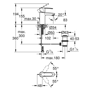 GROHE Wave Cosmopolitan Mitigeur monocommande Lavabo Taille S Chromé 23202000