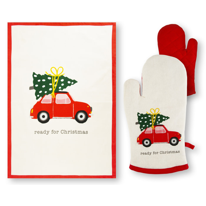 Set canovaccio con guanto da cucina Excelsa – Ready For Christmas, Cotone Bianco