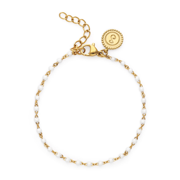 Pulsera Dots Enamel Blanco Acero Baño Oro