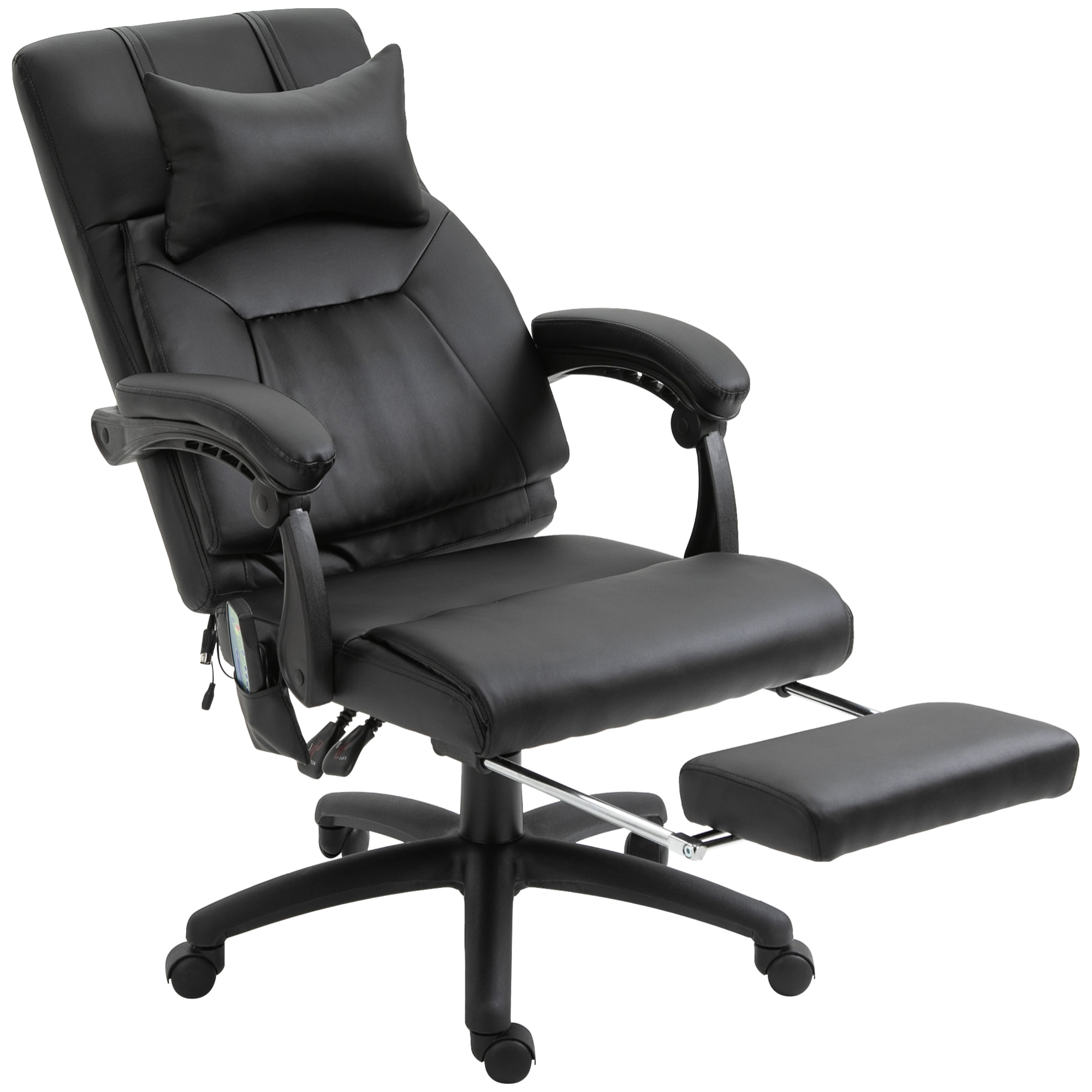 Fauteuil de bureau manager massant hauteur réglable dossier inclinable repose-pied + appui-tête 68 x 79 x 104-112 cm noir