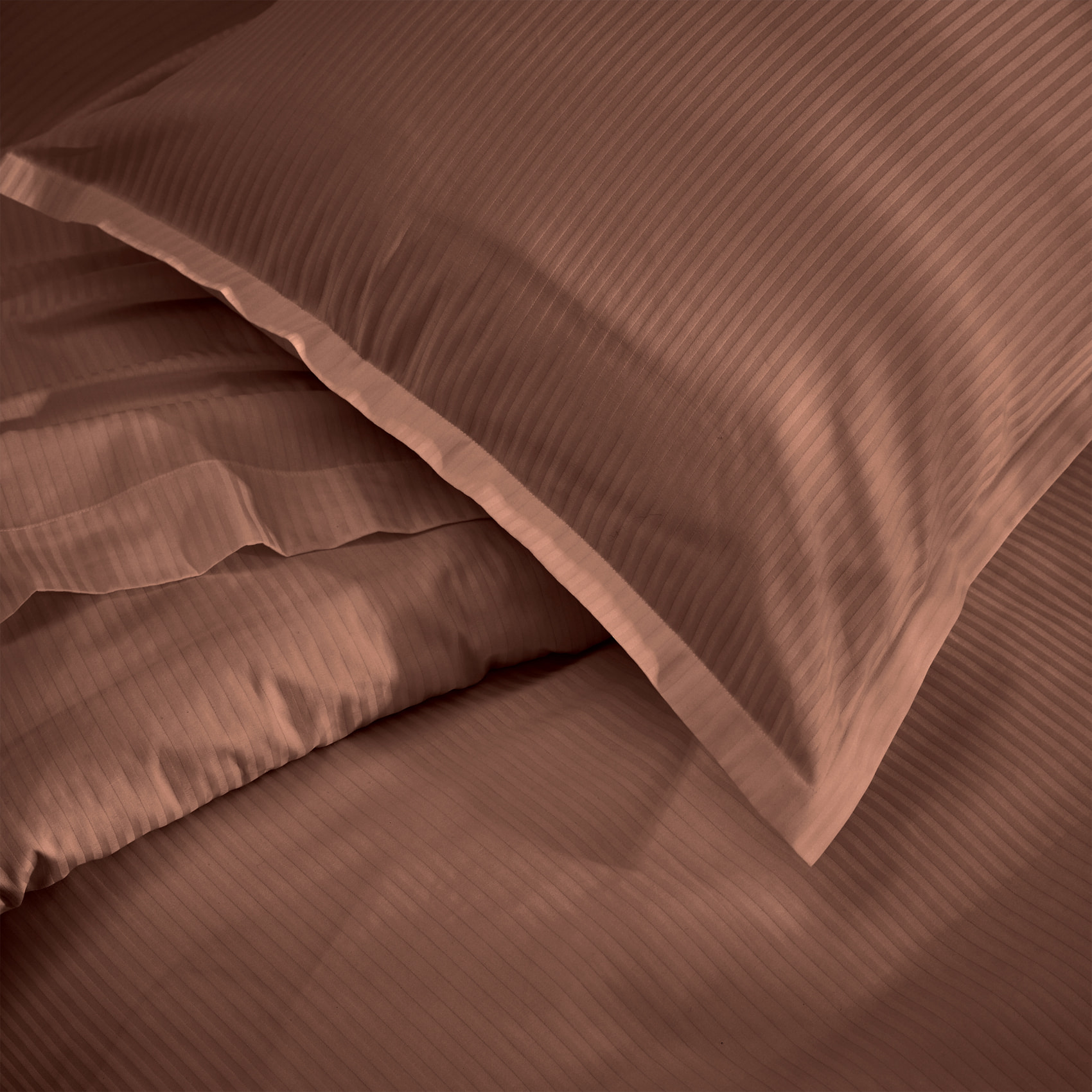 Housse de couette satin de coton rayures ton sur ton - Marron Foncé