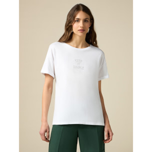 Oltre - T-shirt con parte in raso fantasia - Bianco