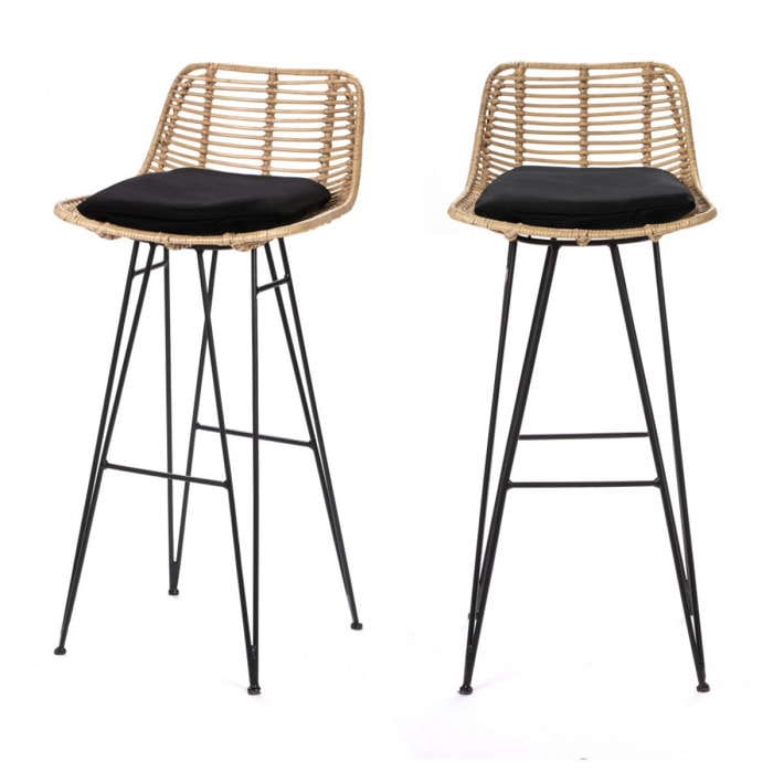 Capurgana - Lot de 2 chaises de bar design en rotin 75cm - Couleur - Naturel