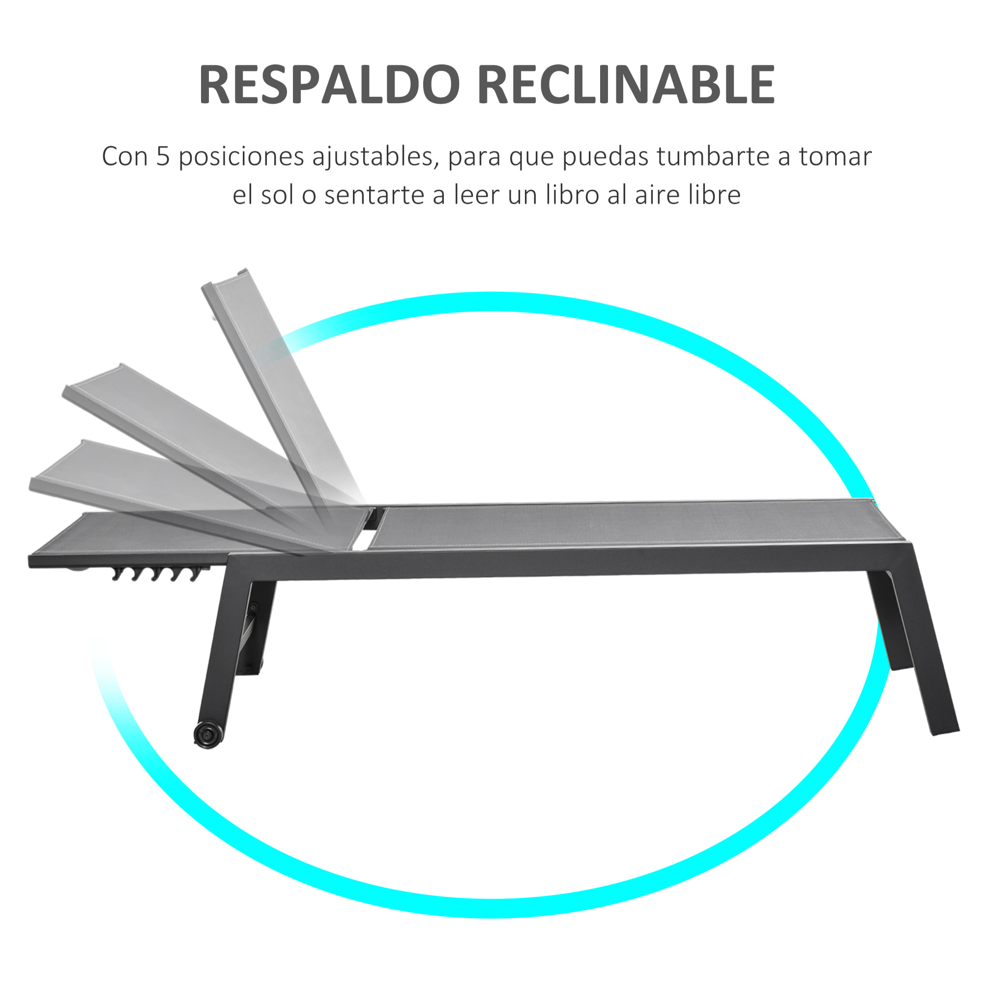 Tumbona para Exterior con Ruedas Chaise Longue de Jardín Respaldo Regulable