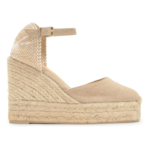 Alpargata de cuña 8 cm en lona de algodón con lazo al tobillo