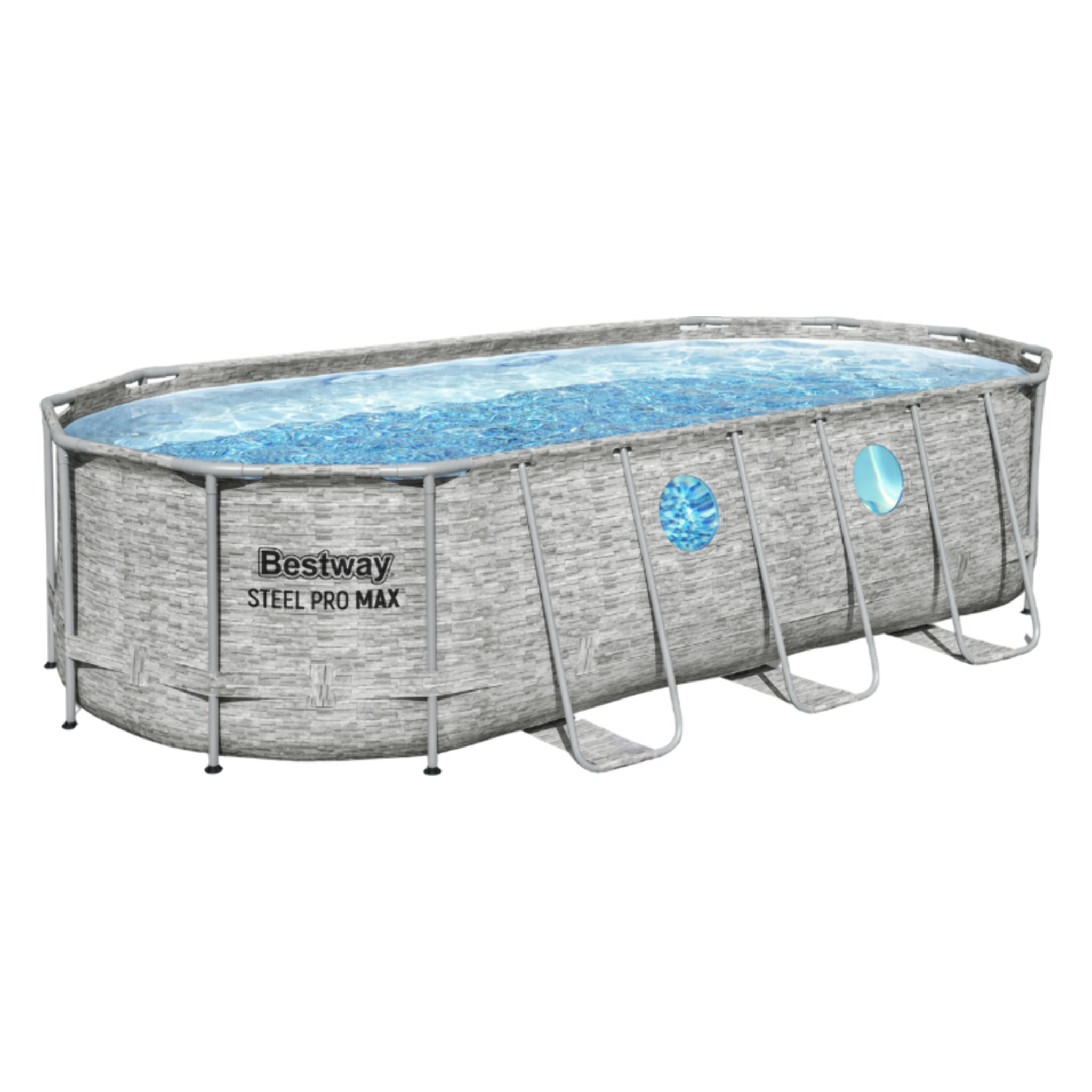 Bestway Piscine hors sol - Ovale - Power Steel Swim Vista - Décor pierres - 549 x 274 x 122 cm