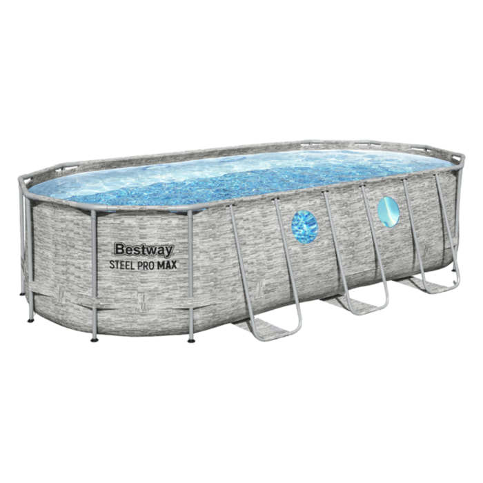 Bestway Piscine hors sol - Ovale - Power Steel Swim Vista - Décor pierres - 549 x 274 x 122 cm