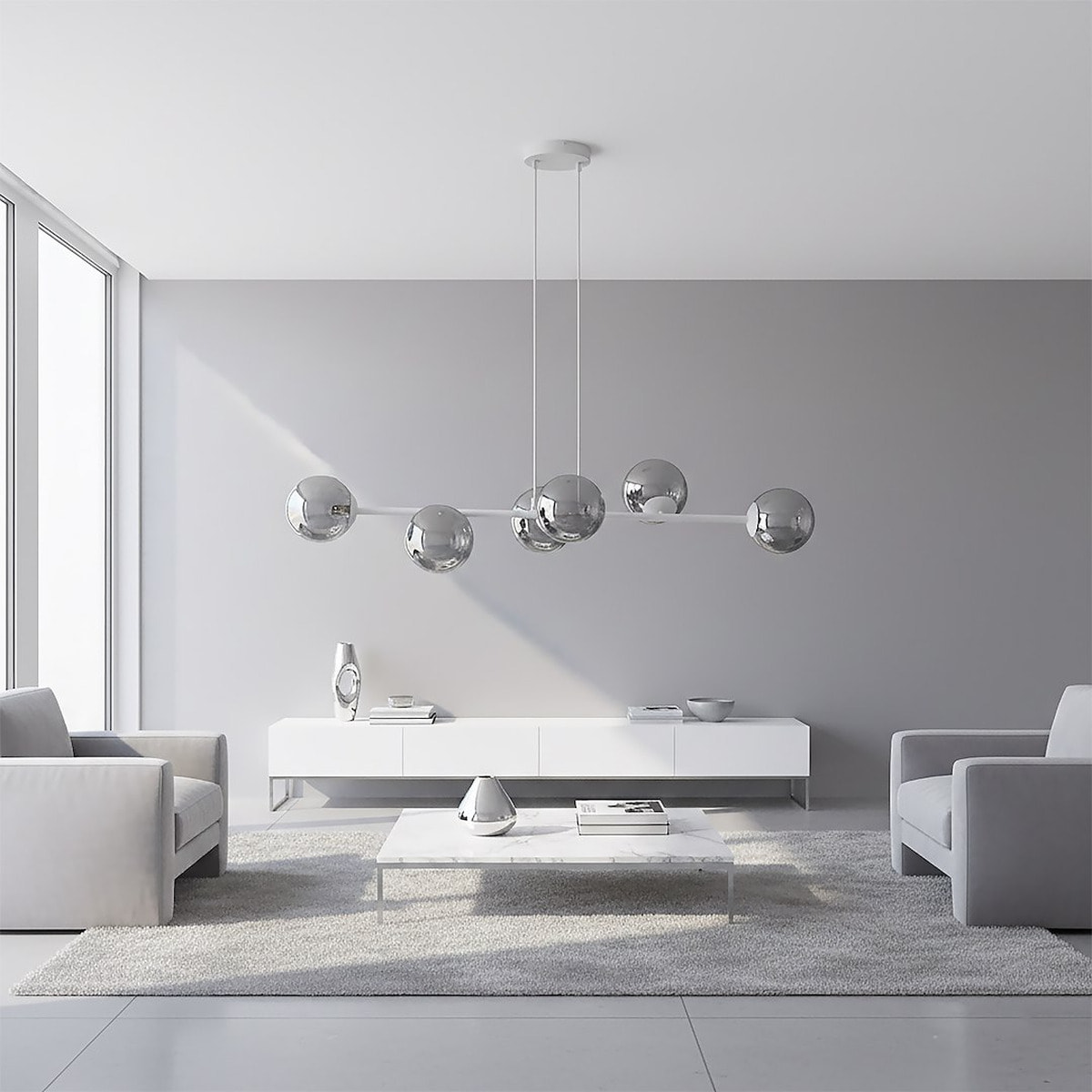 Lampada a sospensione Magnus in acciaio grigio grafite e vetro