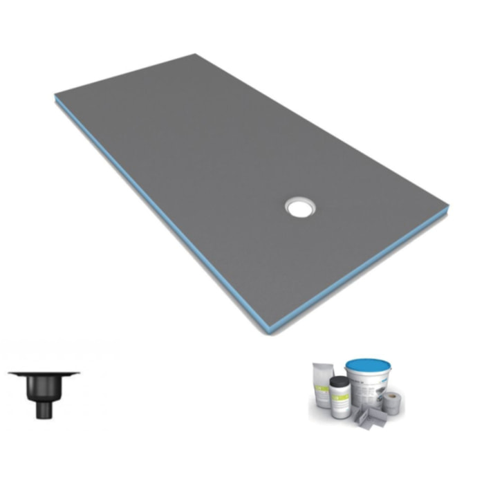 Receveur de douche à carreler 200 x 100 WEDI Fundo Primo rectangle écoulement excentré + bonde verticale + kit d'étanchéité
