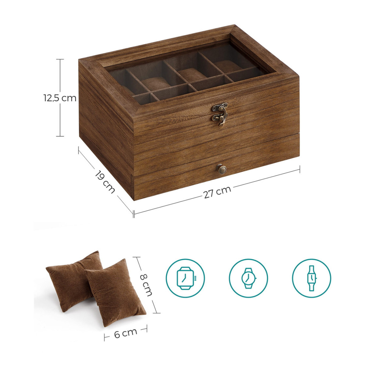 Cofanetto porta orologi e gioielli in legno di paulownia Noce