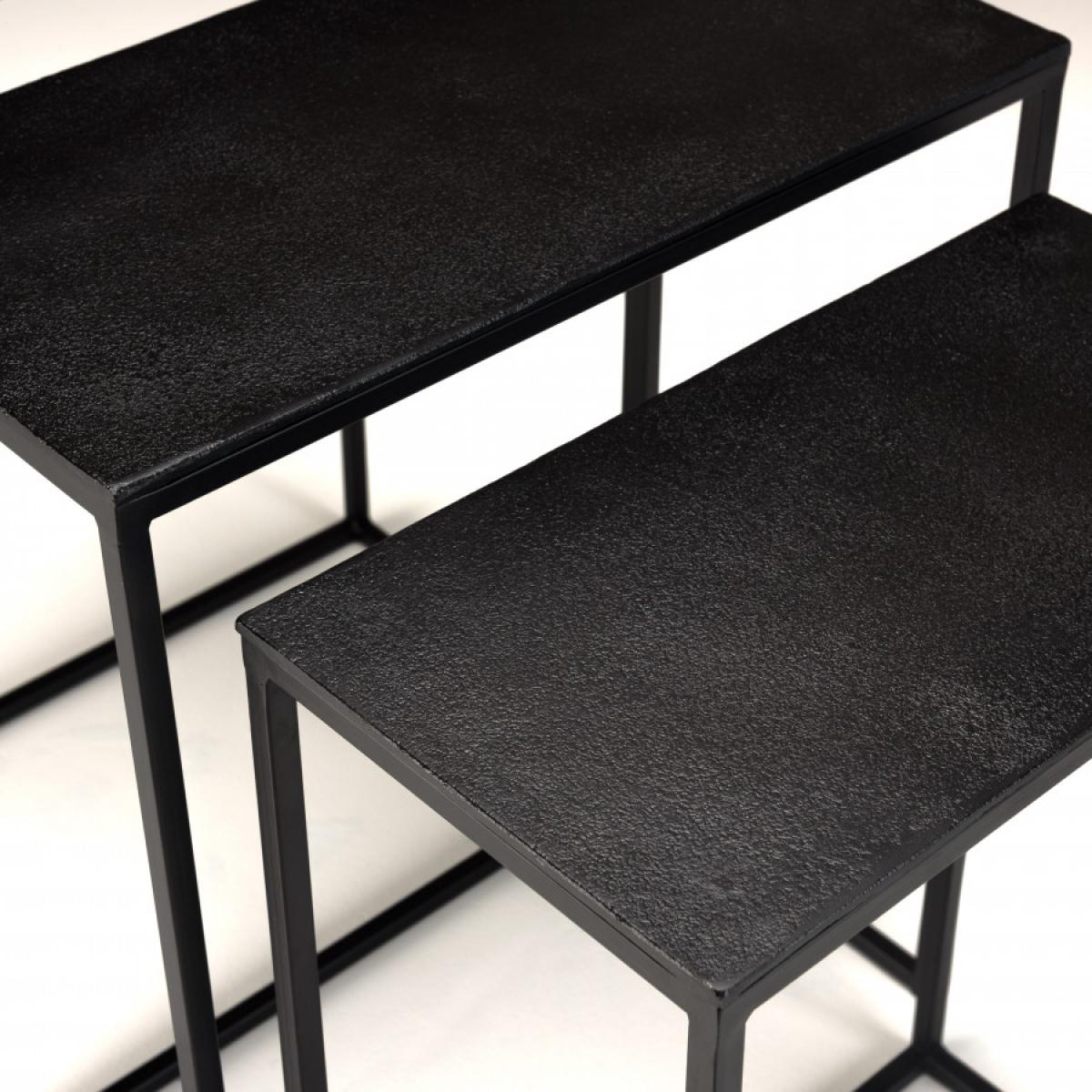 JONAS - Set de 3 tables gigognes rectangulaires aluminium noir pieds métal