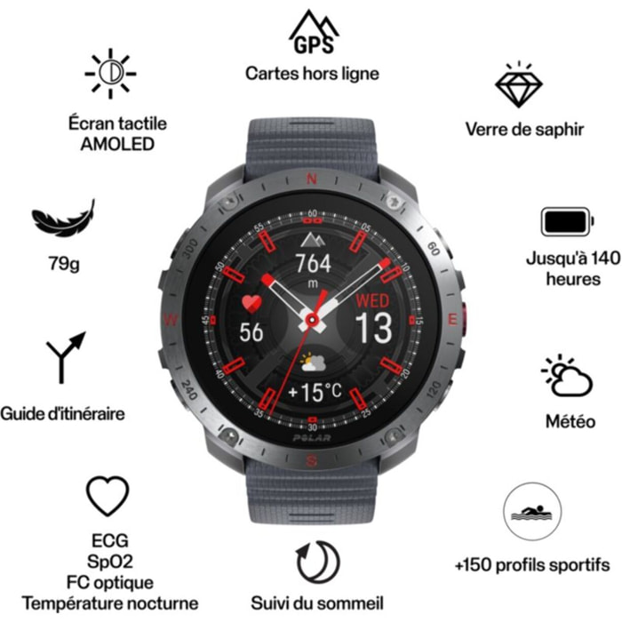 Montre sport POLAR GRIT X2 PRO Stone Grey S-L