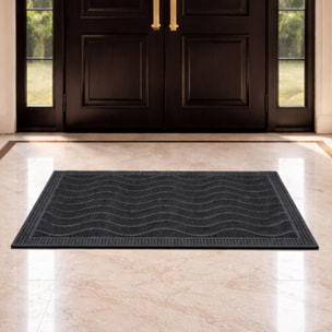 Paillasson géométrique en vagues, kilim tissé naturel, DUNE