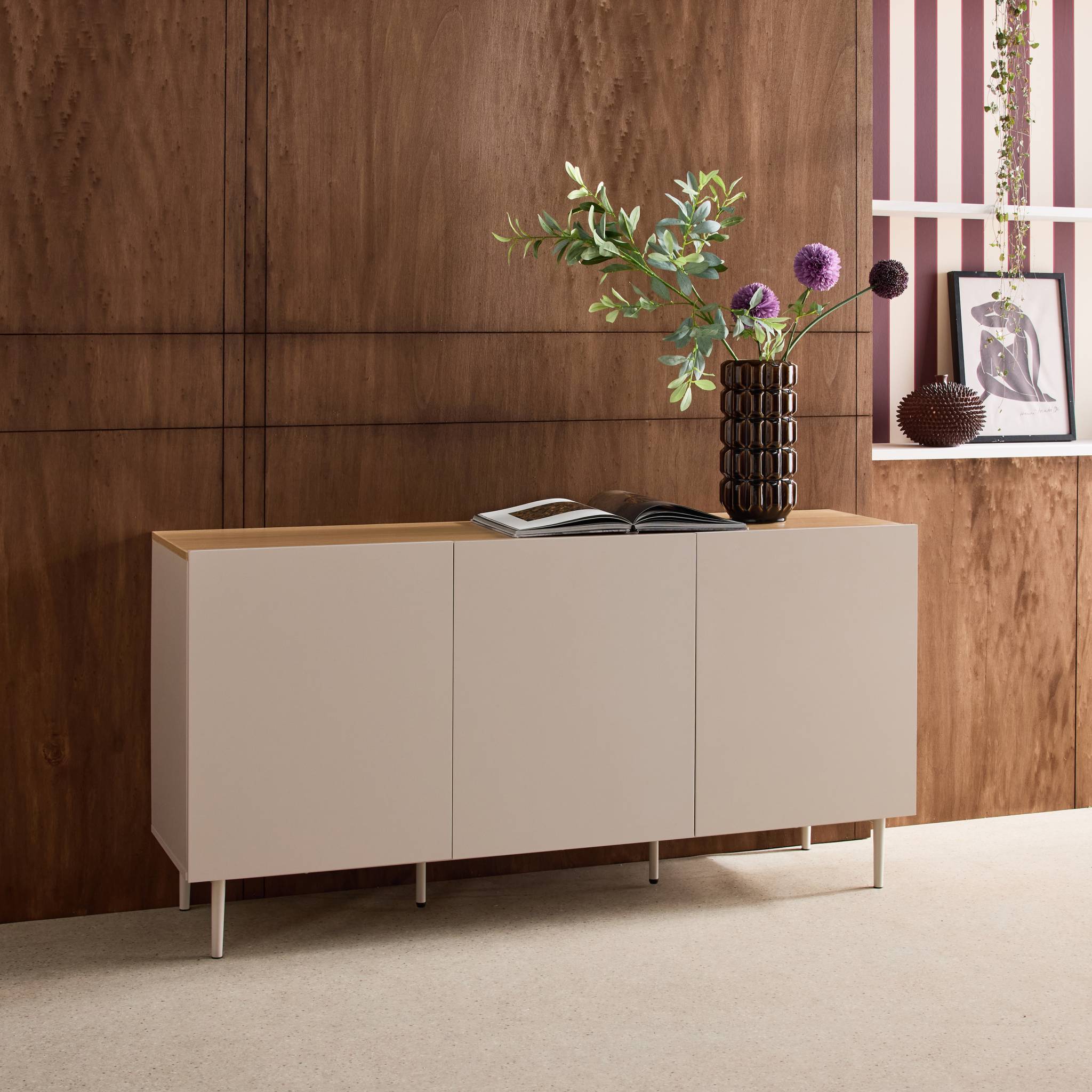 Buffet métal et décor bois 3 portes 150cm ASHTON