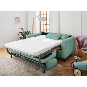 Owen - canapé lit 3 places convertible express couchage quotidien 140 cm matelas 12 cm en velours côtelé - Bleu
