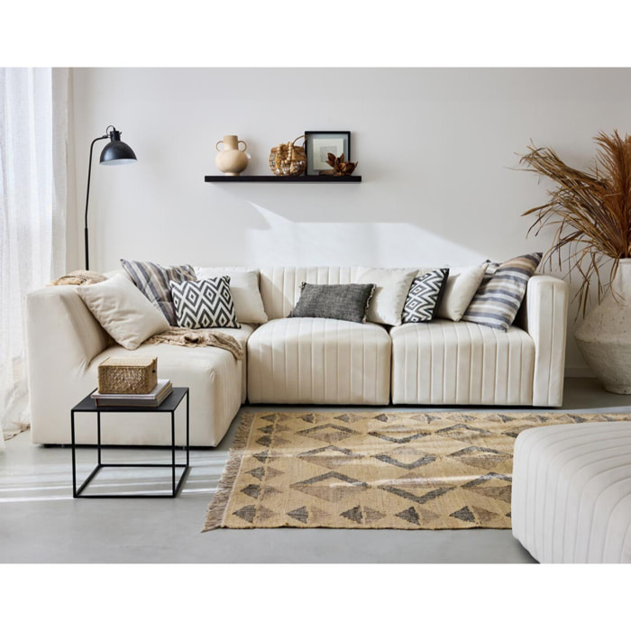 Nova - canapé modulable d'angle gauche - 5 places - avec pouf d'appoint - en velours - Beige