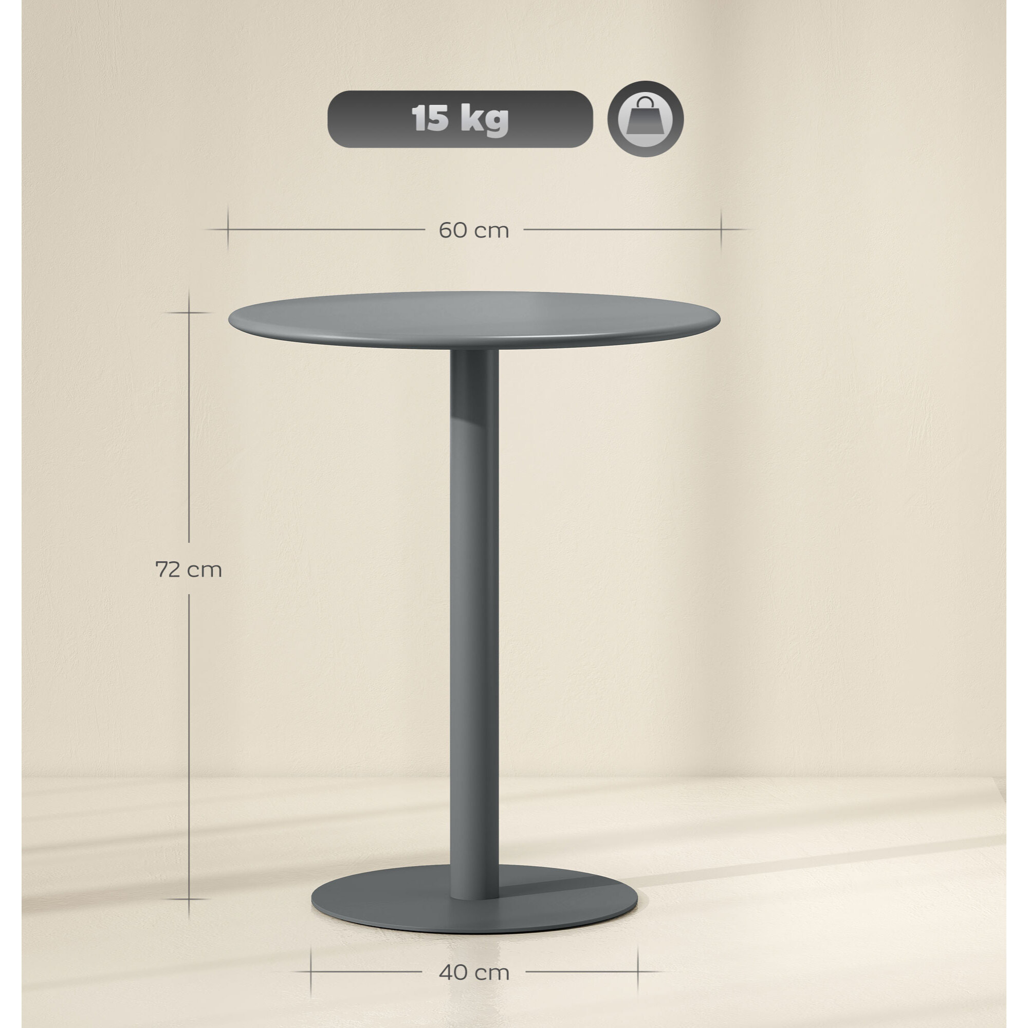 Mesa de Comedor Redonda para 2 Personas Mesa de Cocina de Acero para Interior y Exterior Ø60x72 cm Gris