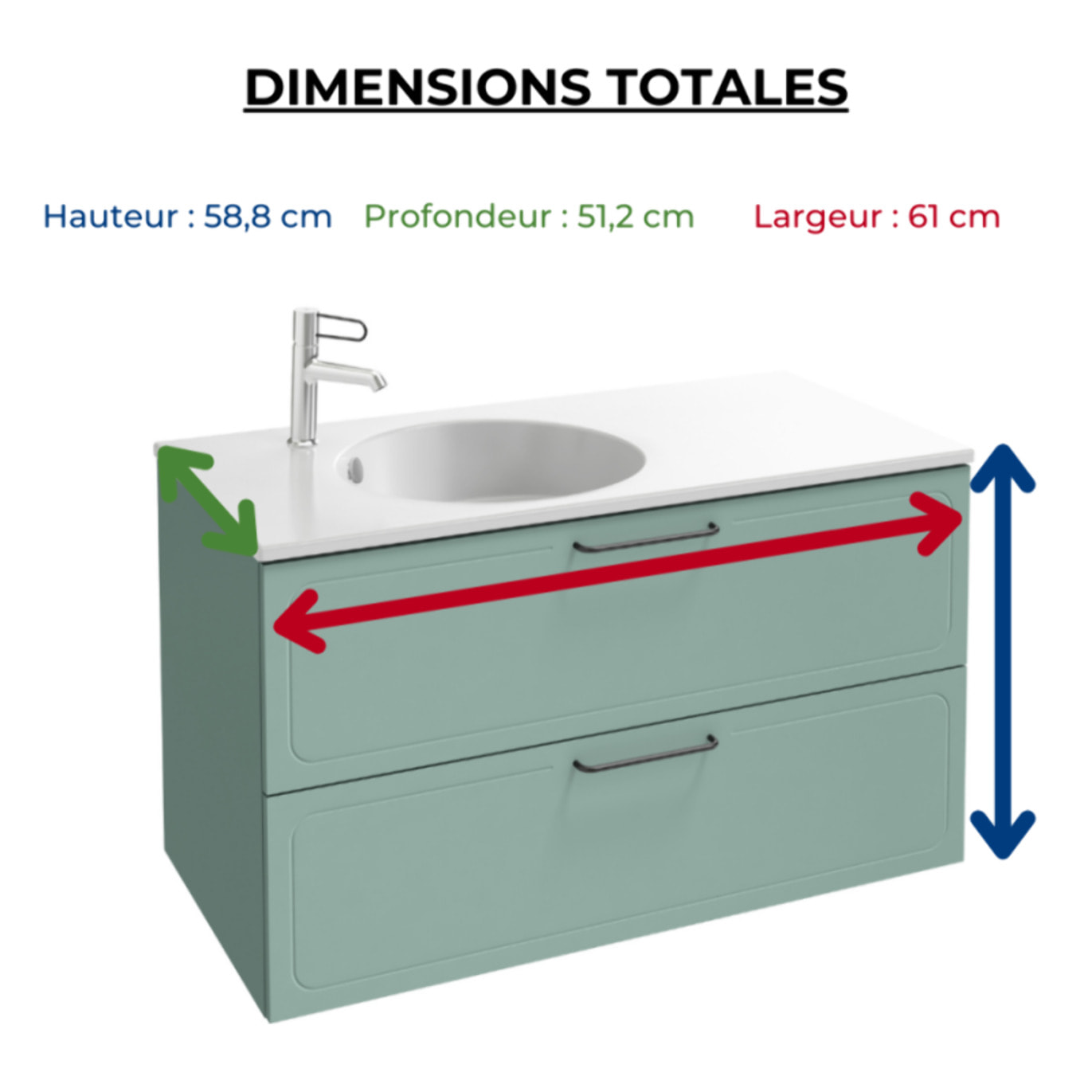 Meuble simple vasque 80 cm JACOB DE LAFON Odéon Rive Gauche vert olivier