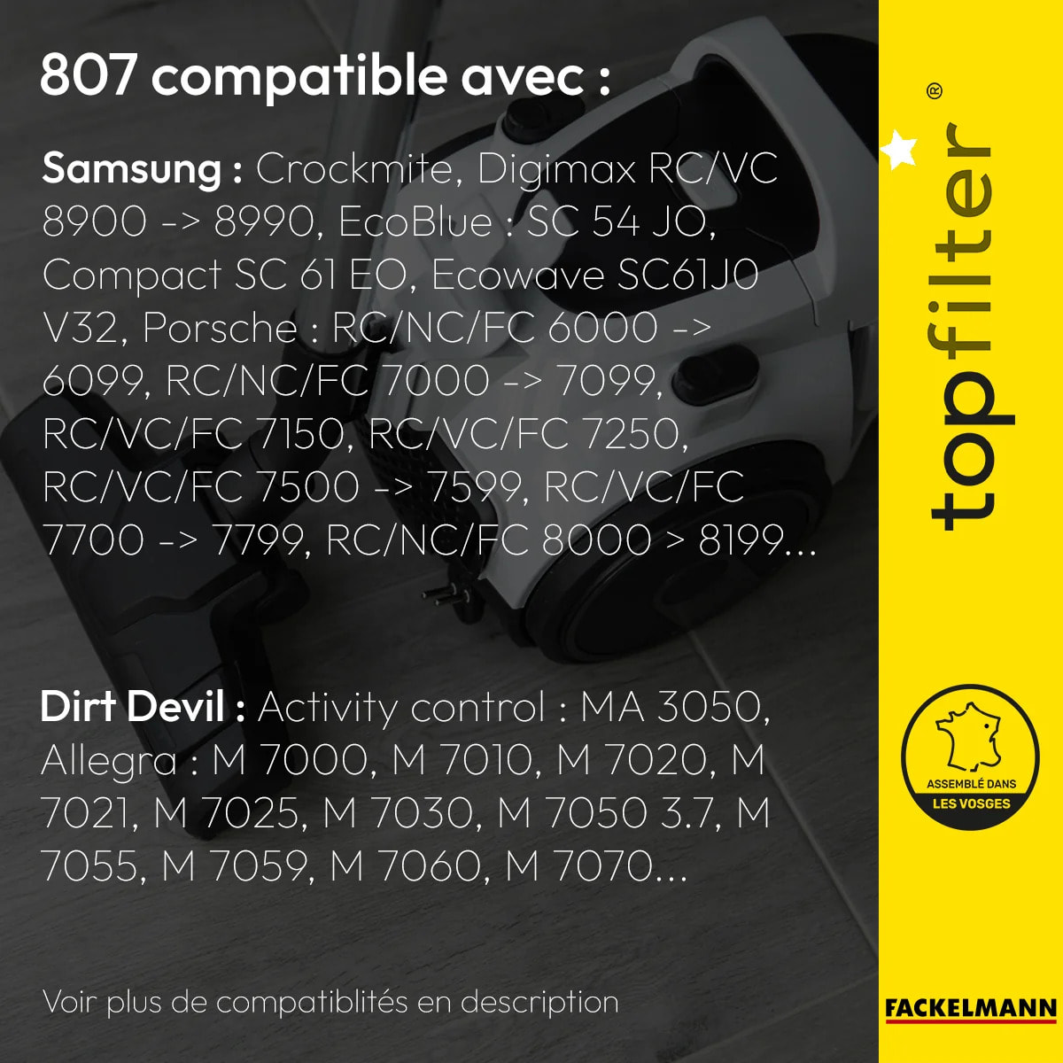 Lot de 4 sacs aspirateur Dirt Devil Samsung TopFilter Premium
