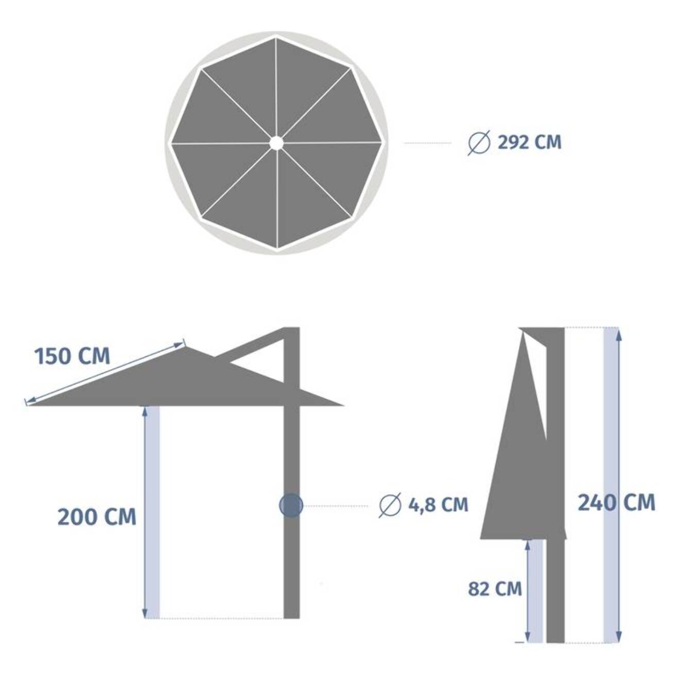 Parasol déporté rond Manoa 3m café