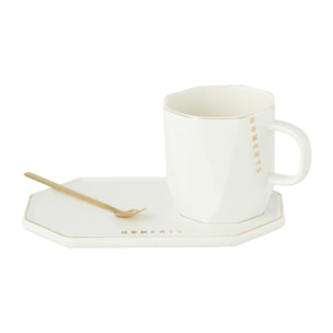 J-Line tasse + sous-tasse + cuillère Moments - céramique - blanc