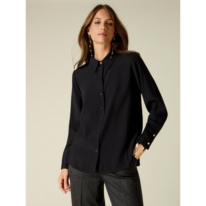 Oltre - Camicia in viscosa con bottoni gioiello - Nero
