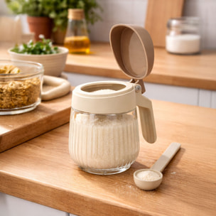 Bocal à épices 38cl en polypropylène crème et verre
