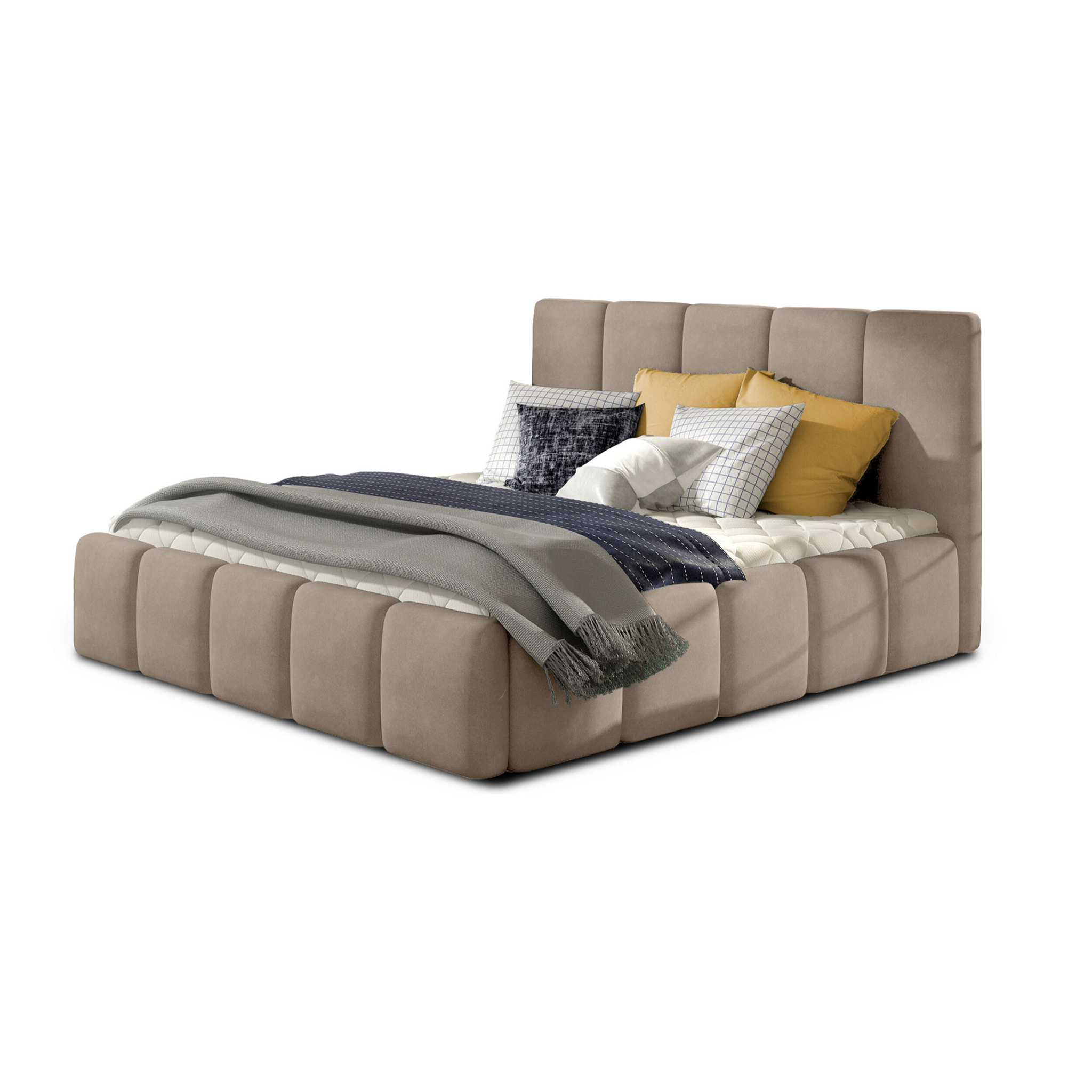 Lucea - lit coffre - 140x200 - sommier inclus - en velours - Taupe
