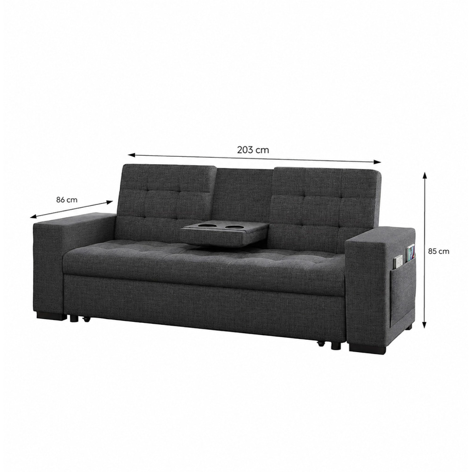Canapé convertible gris foncé avec rangements TILIA