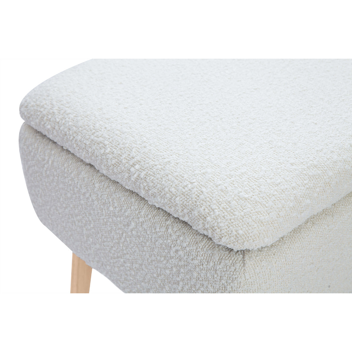 Banc coffre effet laine bouclée blanc et bois clair massif L120 cm LARS