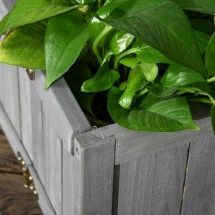 Jardinière sur pied pliable bac à fleurs dim. 70L x 30l x 25H cm corps aspect lattes bois sapin gris