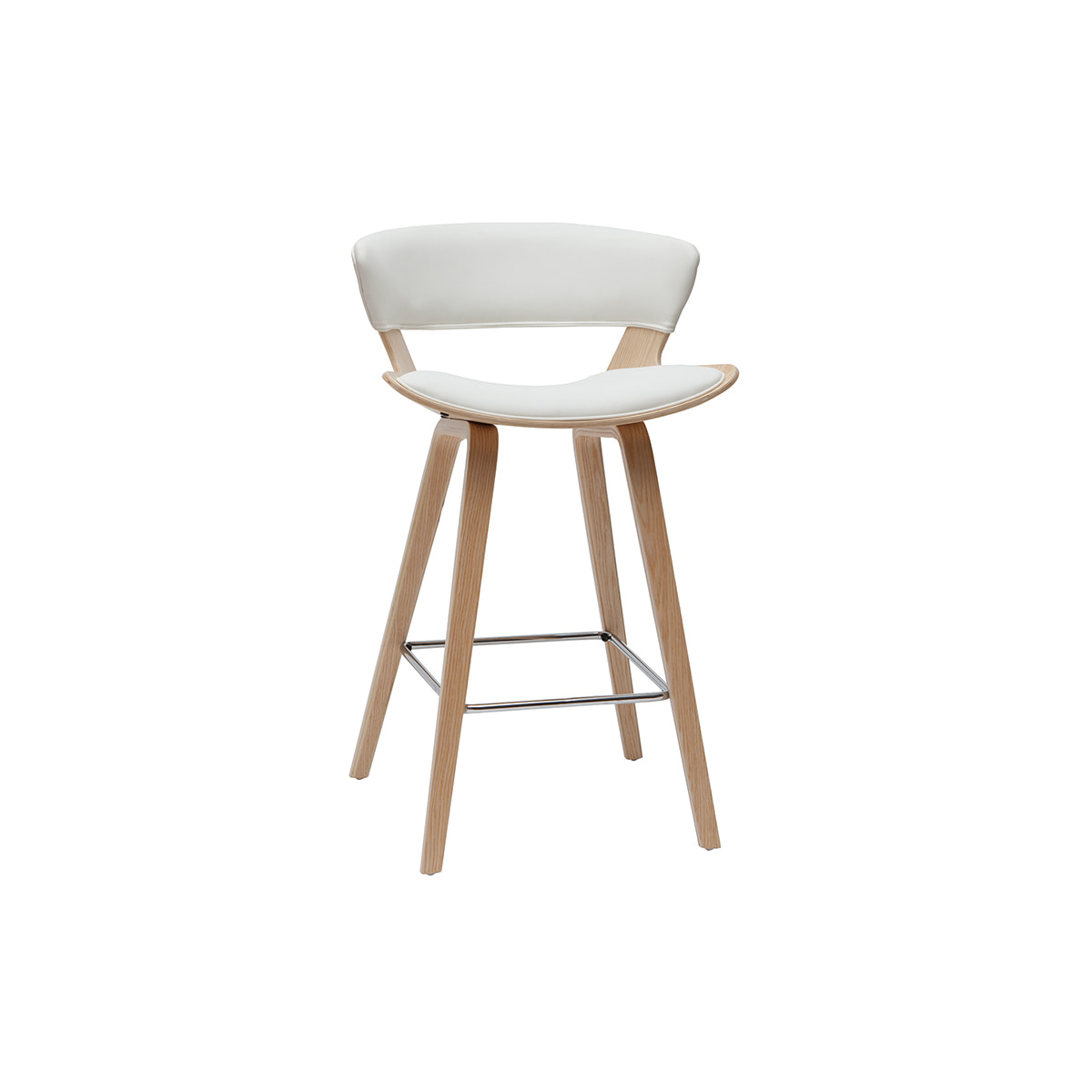 Tabourets de bar design blanc et bois clair H65 cm (lot de 2) SYRAH