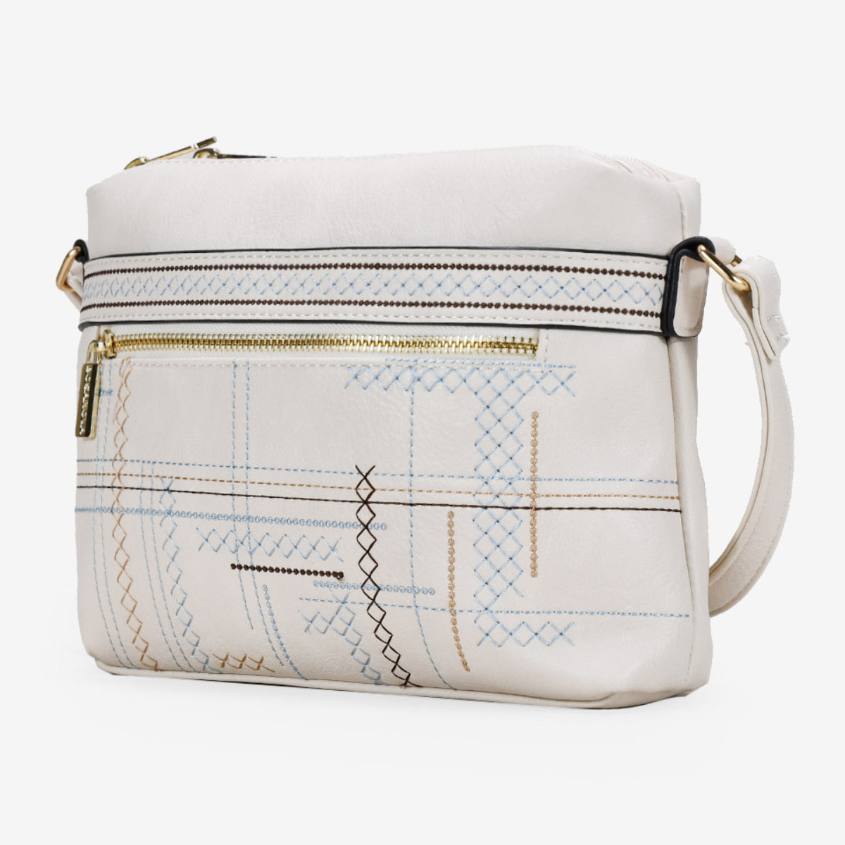 Bolso bandolera beige con doble cremallera