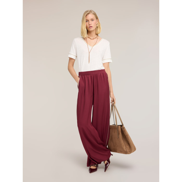 Motivi - Pantalones palazzo en twill de viscosa - Burgundy