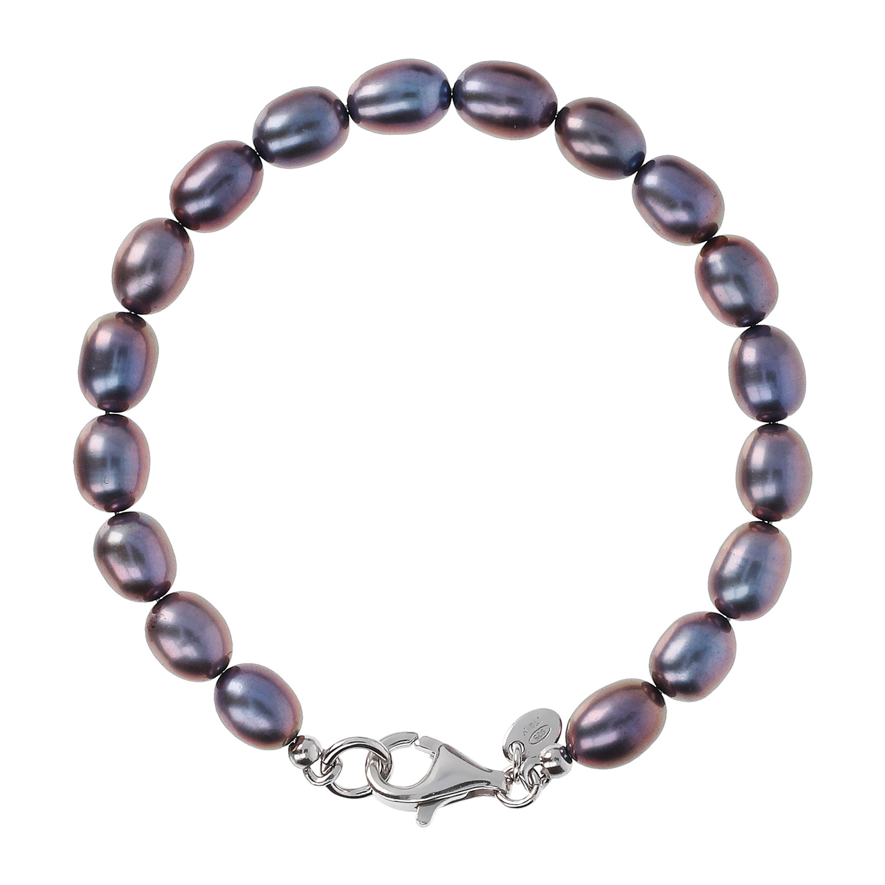 PERLAVIVA - Bracciale in Argento 925 placcato Rodio con Perle d'Acqua Dolce Viola Ø 6.5/7x8.5/9 mm