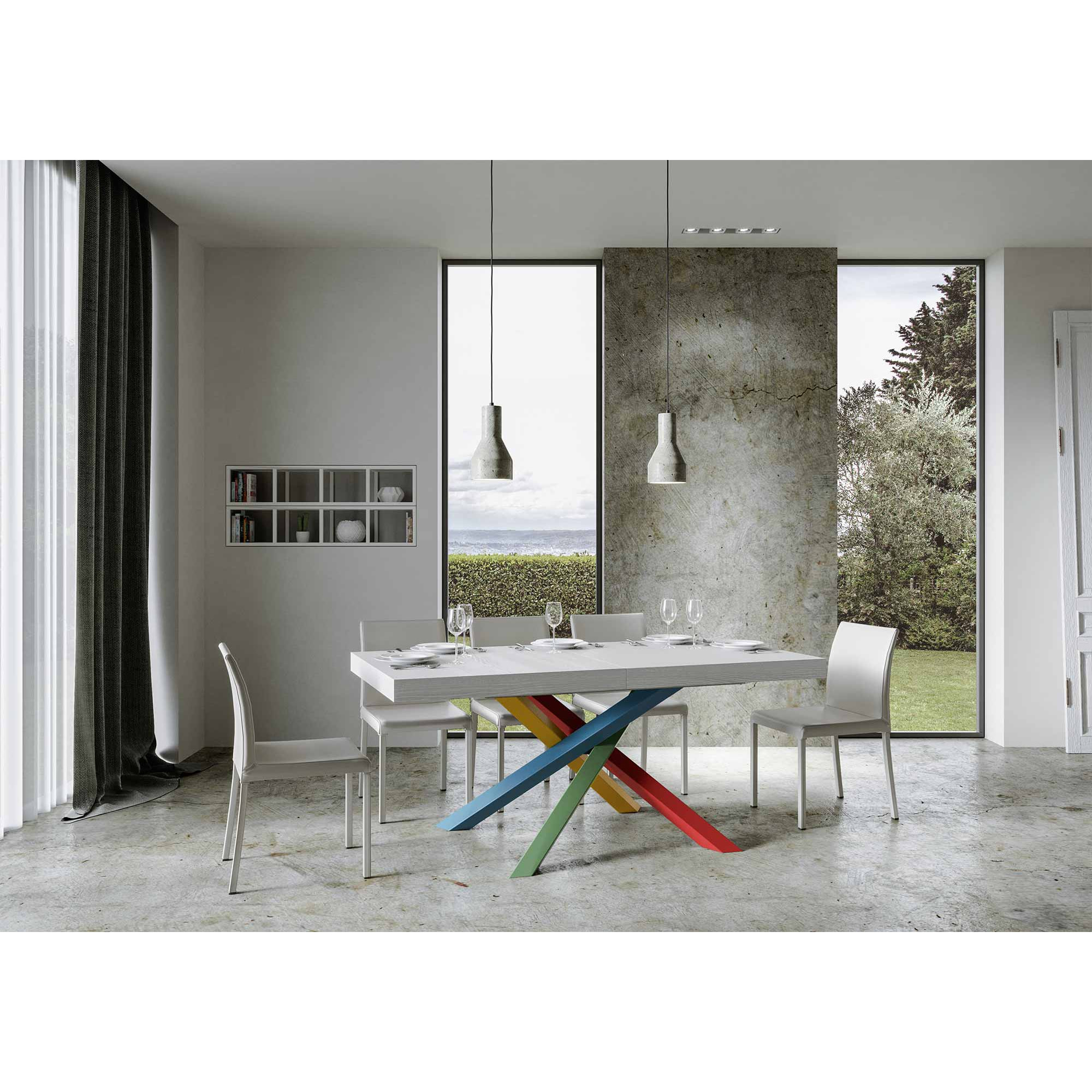 Mesa extensible 90x180/284 cm Volantis Fresno Blanco estructura multicolor 4/B