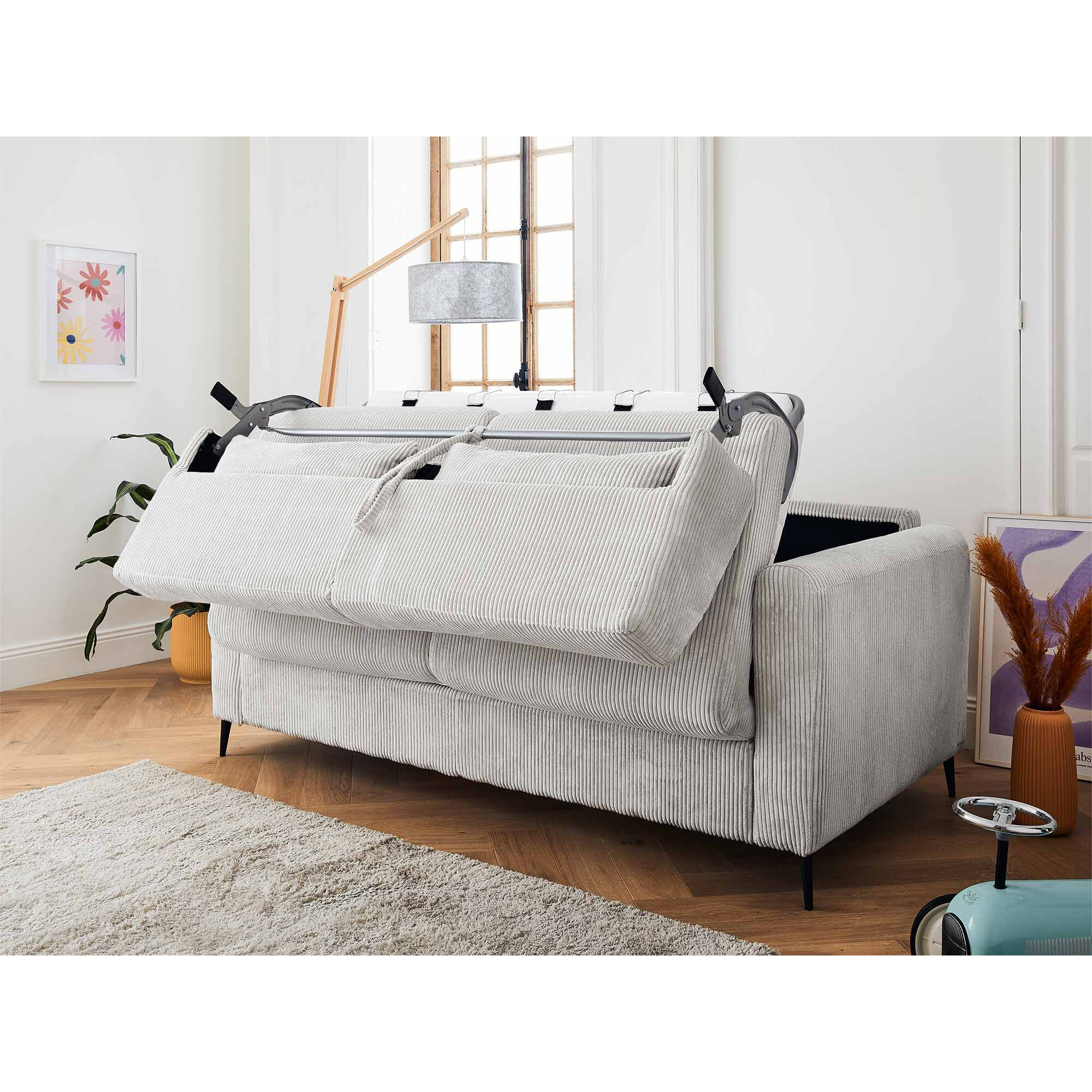 Owen - canapé lit 3 places convertible express couchage quotidien 140 cm matelas 12 cm en velours côtelé - Gris clair