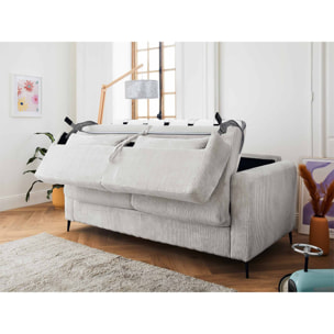Owen - canapé lit 3 places convertible express couchage quotidien 140 cm matelas 12 cm en velours côtelé - Gris clair