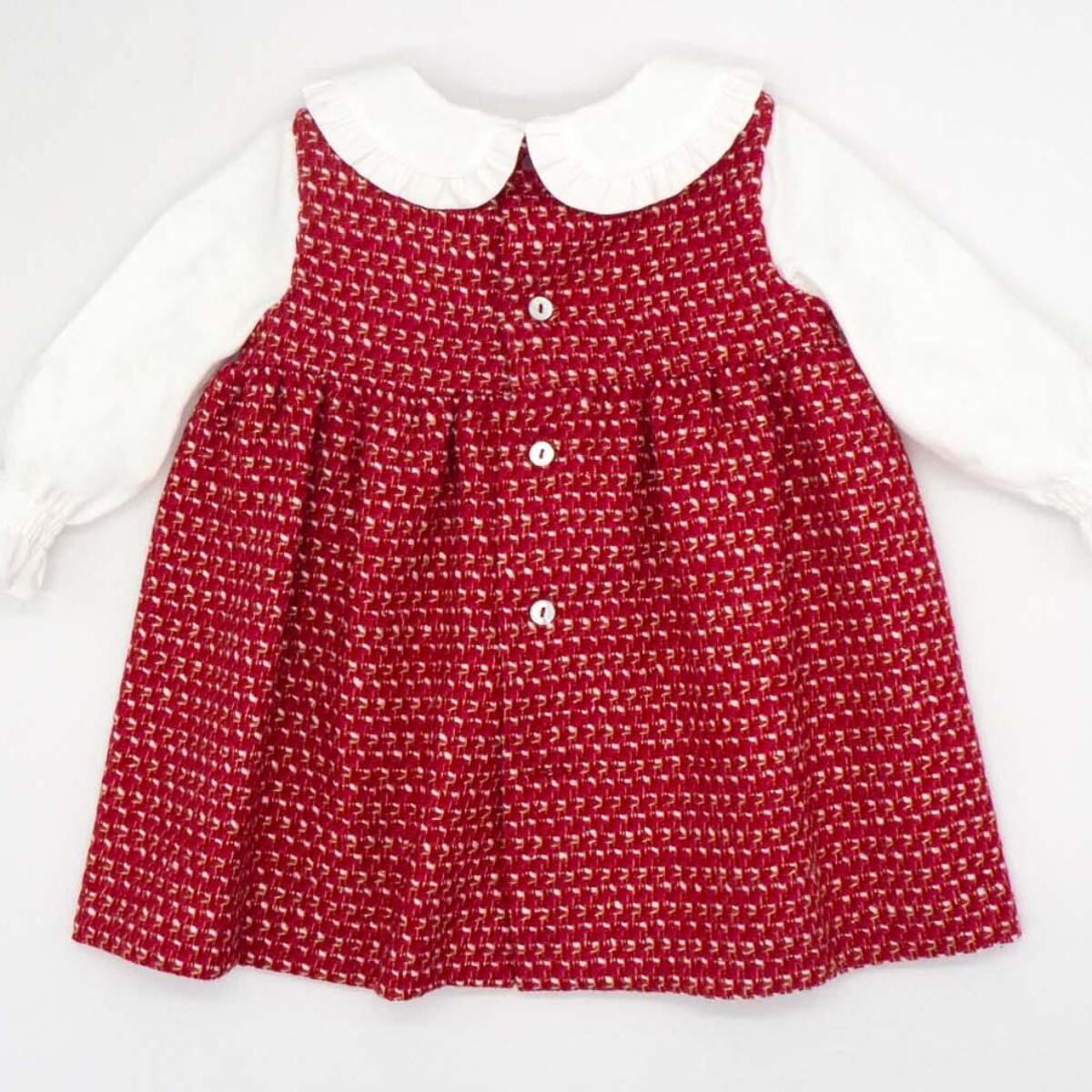 Vestido tweed brillo con cuello y mangas viella blanca