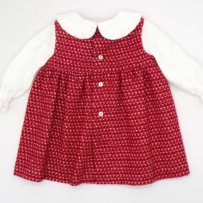 Vestido tweed brillo con cuello y mangas viella blanca