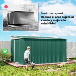 Cobertizo de Jardín Exterior 8,9 m² 280x345x201 cm Caseta de Jardín Exterior Metálica con 2 Puertas Corredizas y 2 Ventanas para Almacenamiento de Herramientas Verde