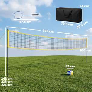 Ensemble volley-ball badminton hauteur filet réglable ballon 4 raquettes 4 volants lignes sac